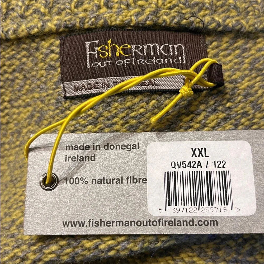 NWT FISHERMAN OUT OF IRELAND YELLOW/GREEN & GRAY WOOL CASHMERE CARDIGAN XXL - Picture 7 of 7